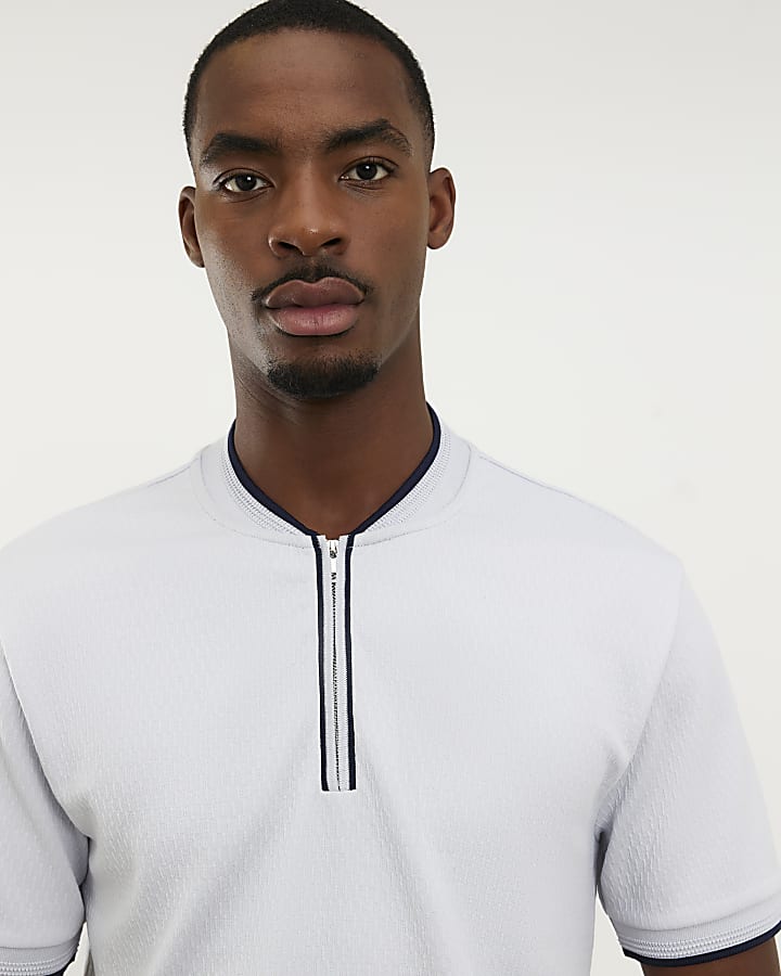 Blue Slim Fit Textured Tipped Polo Shirt