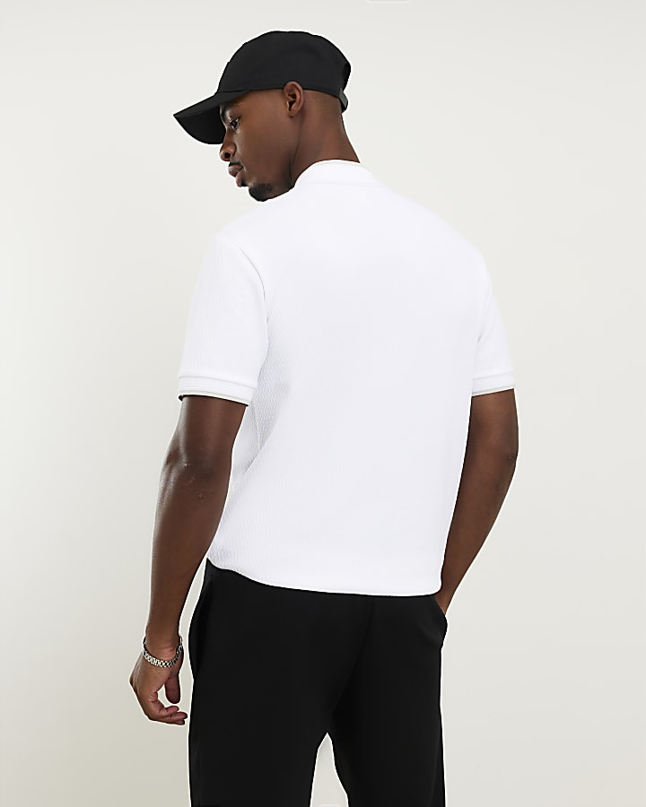 White Slim Fit Textured Tipped Polo Shirt