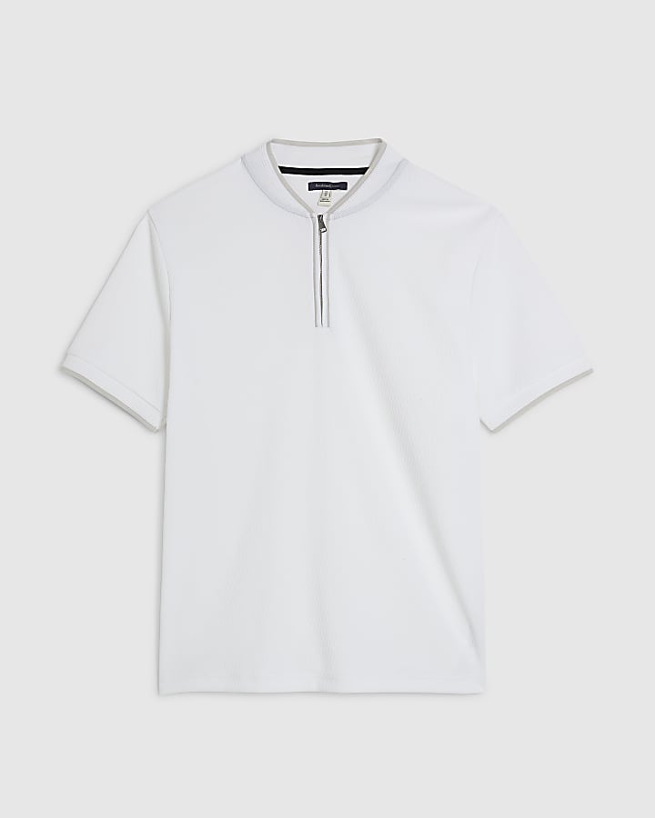 White Slim Fit Textured Tipped Polo Shirt