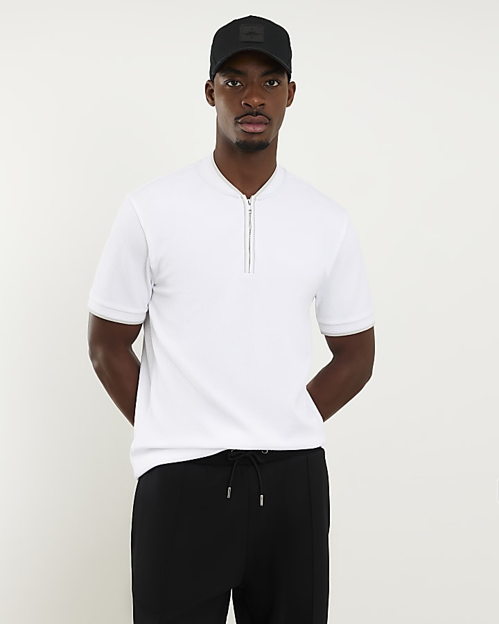 White Slim Fit Textured Tipped Polo Shirt