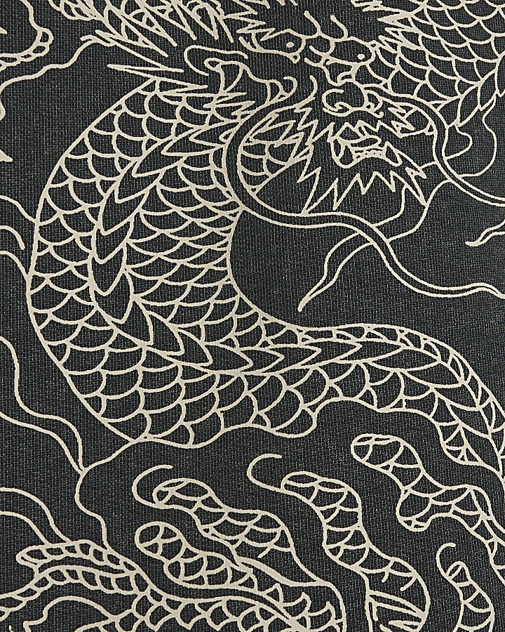 Black Jort Embroidered Japanese Dragon Shorts