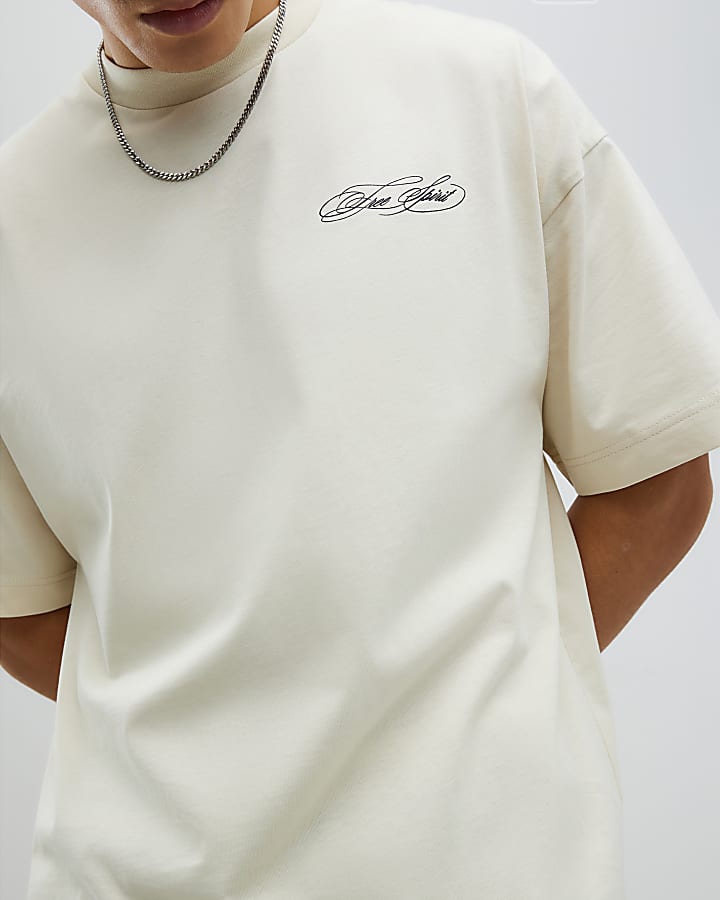Beige Oversized Fit Free Spirit T-Shirt