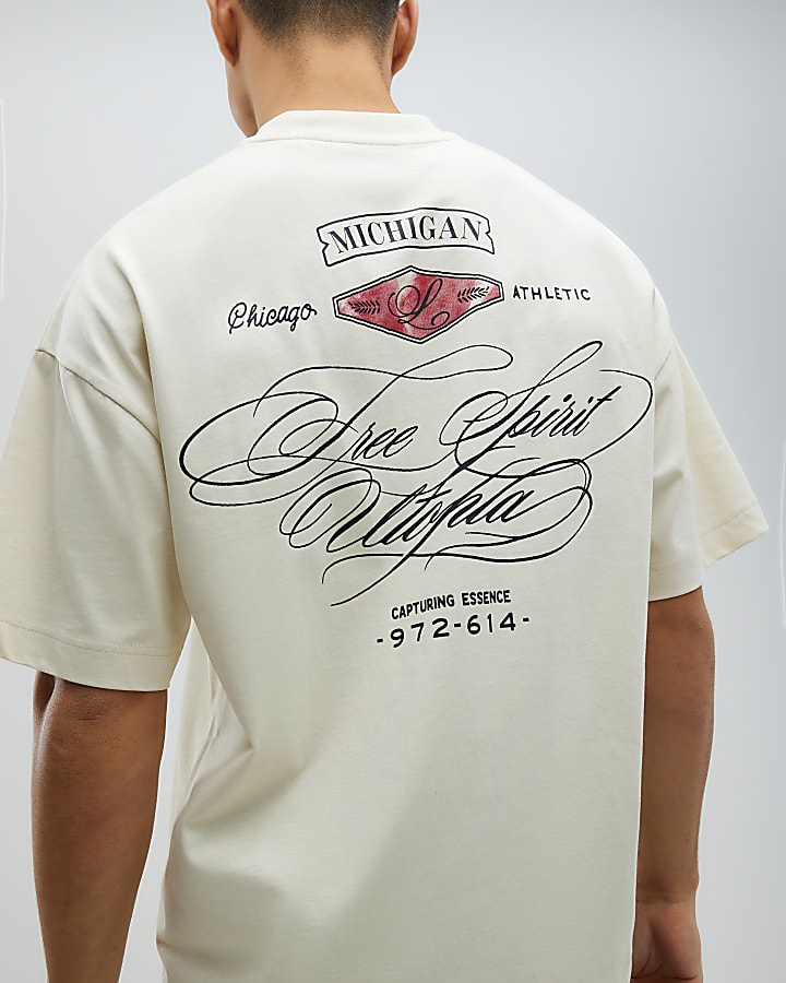 Beige Oversized Fit Free Spirit T-Shirt