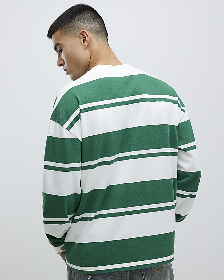 Green Oversized Fit Stripe T-Shirt