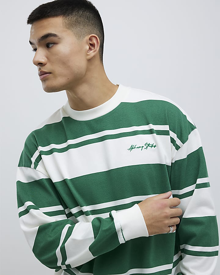 Green Oversized Fit Stripe T-Shirt
