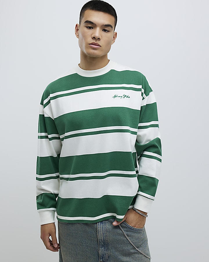 Green Oversized Fit Stripe T-Shirt