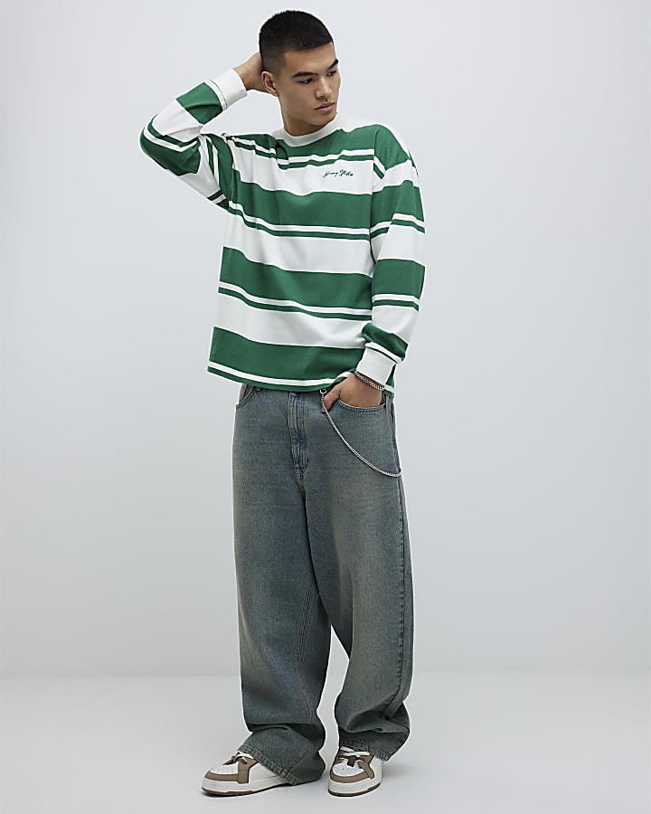 Green Oversized Fit Stripe T-Shirt