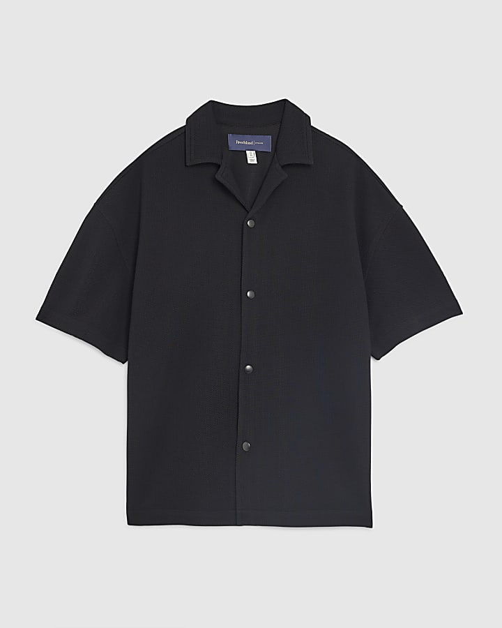 Black Oversized Fit Waffle Shirt