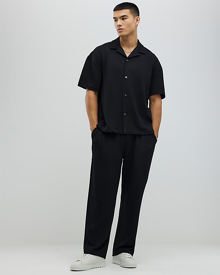 Black Oversized Fit Waffle Shirt