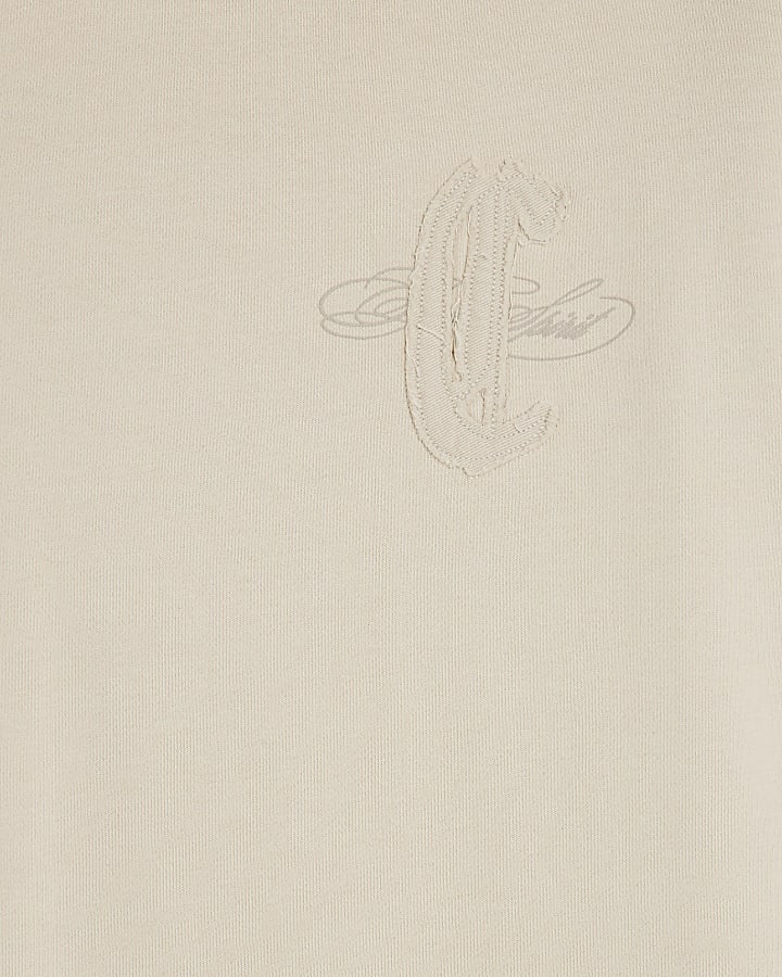 Beige Oversized Fit Wordy Applique Hoodie