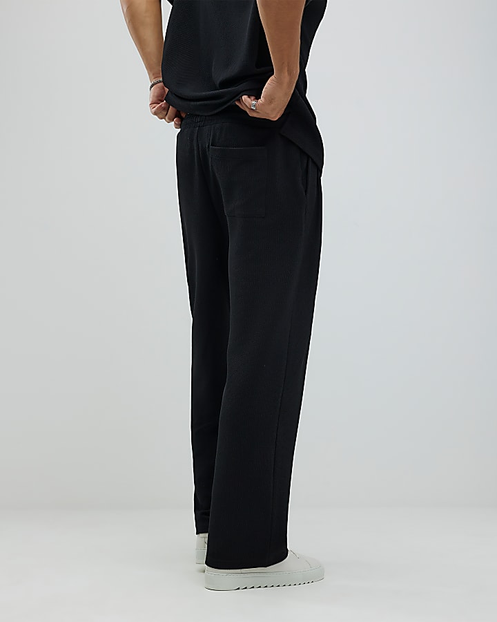 Black Regular Fit Waffle Joggers