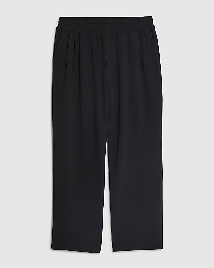 Black Regular Fit Waffle Joggers