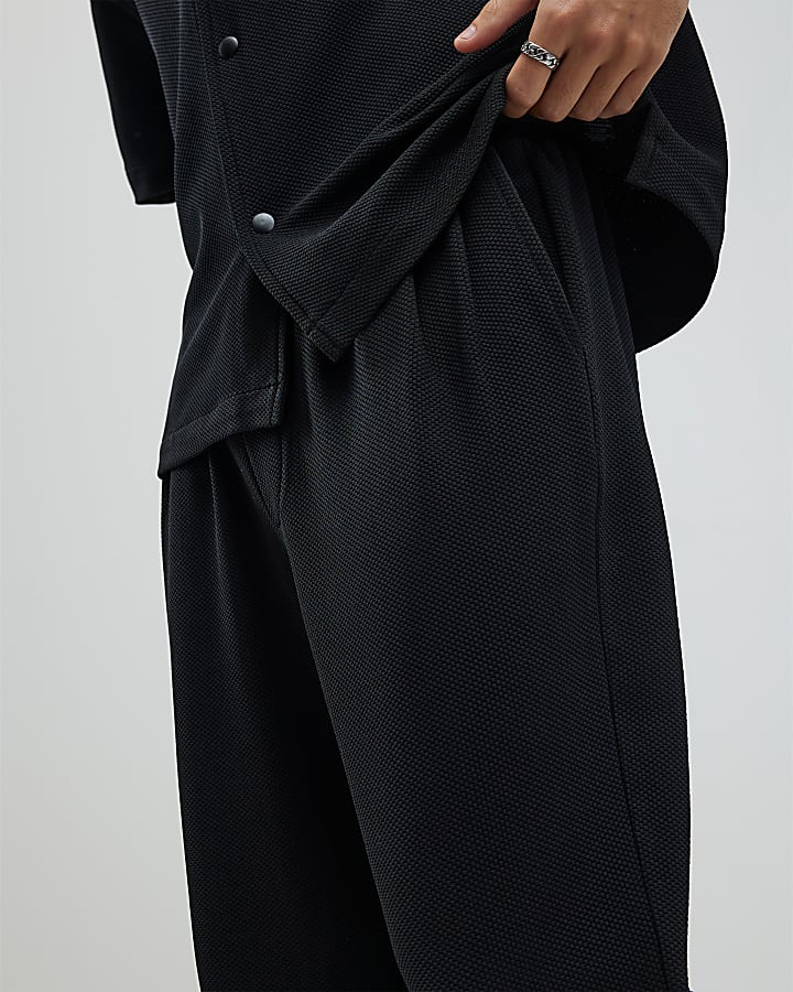 Black Regular Fit Waffle Joggers