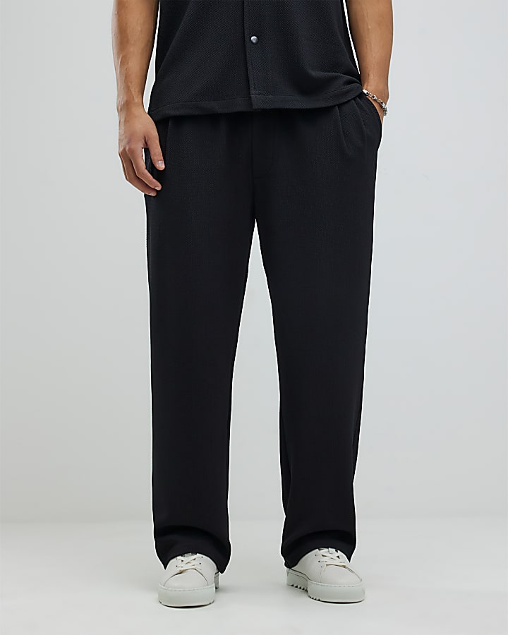 Black Regular Fit Waffle Joggers