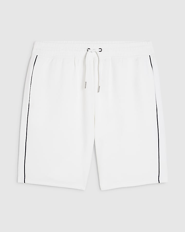 White Slim Fit Textured Tipped Shorts