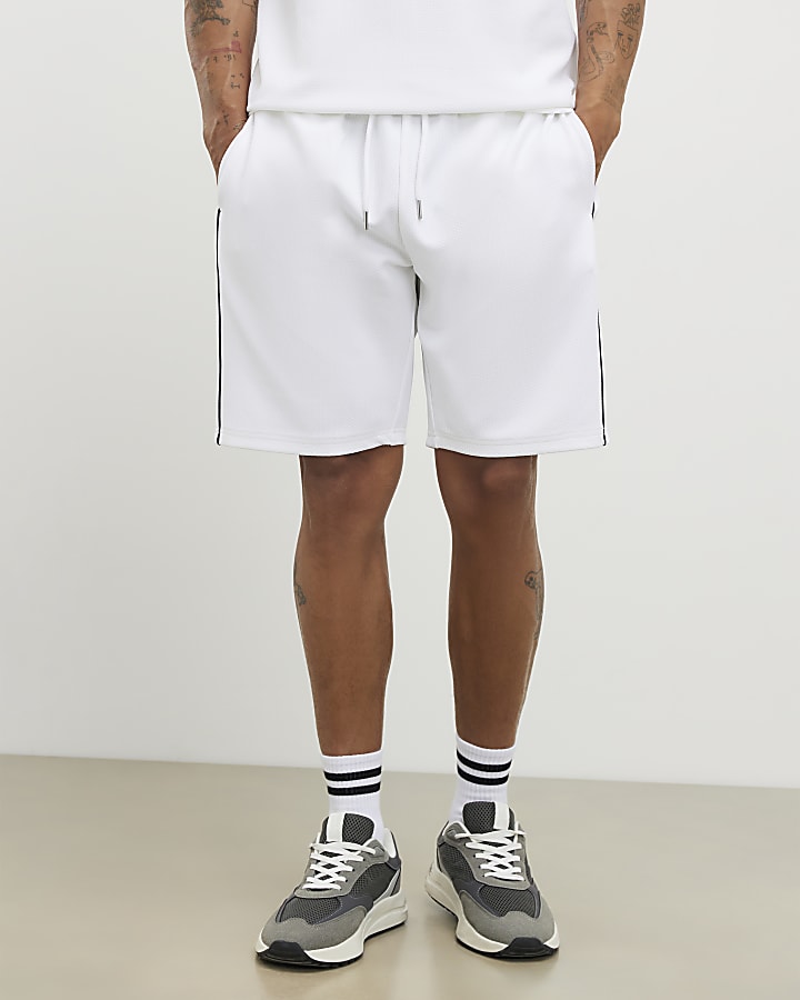 White Slim Fit Textured Tipped Shorts