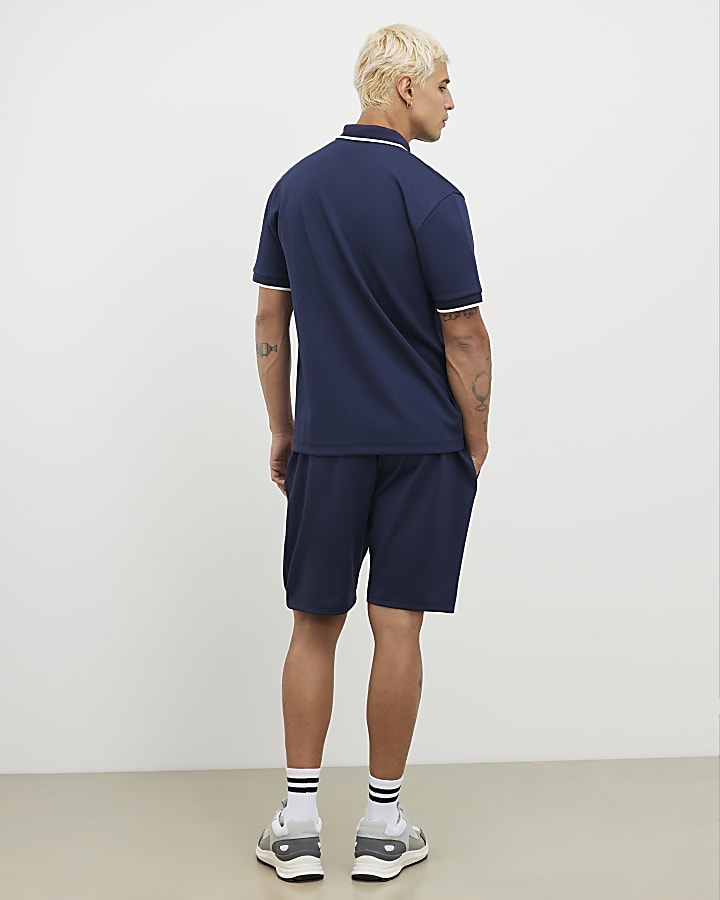 Navy Slim Fit Textured Tipped Shorts