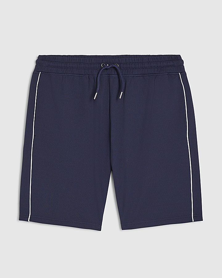 Navy Slim Fit Textured Tipped Shorts