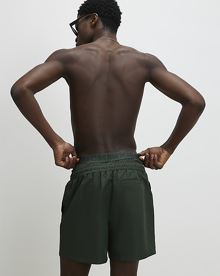 Green Double Waistband Swim Shorts