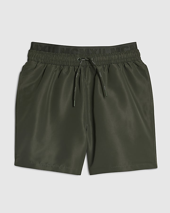 Green Double Waistband Swim Shorts