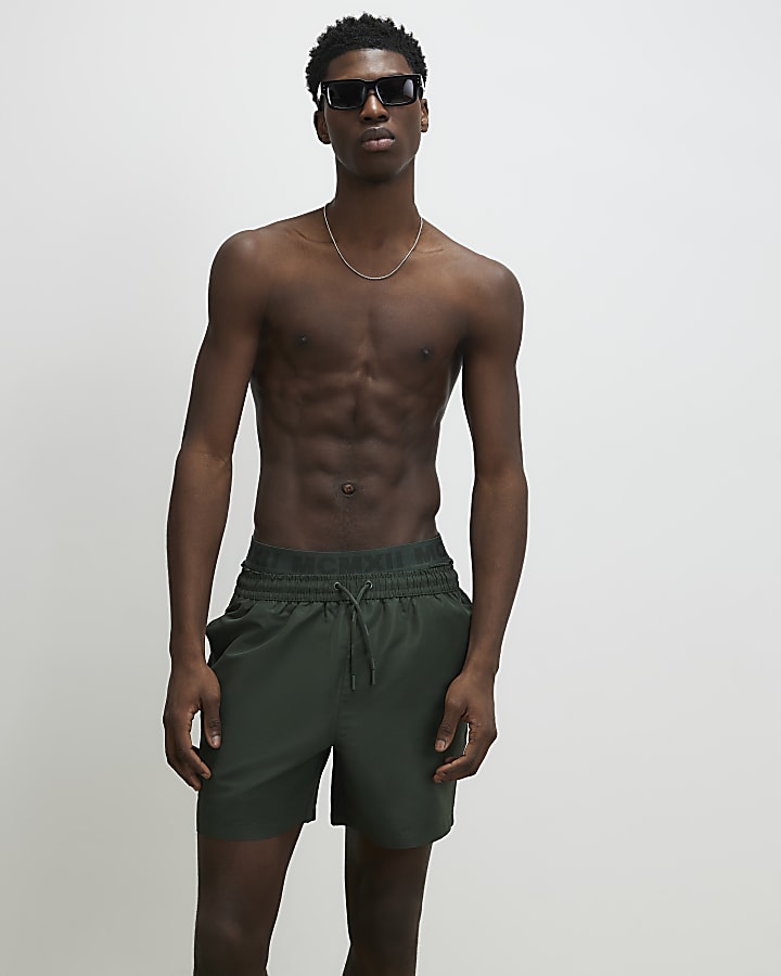 Green Double Waistband Swim Shorts