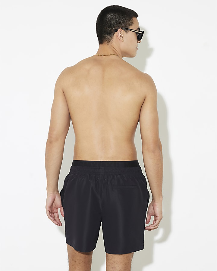 Black Double Waistband Swim Shorts