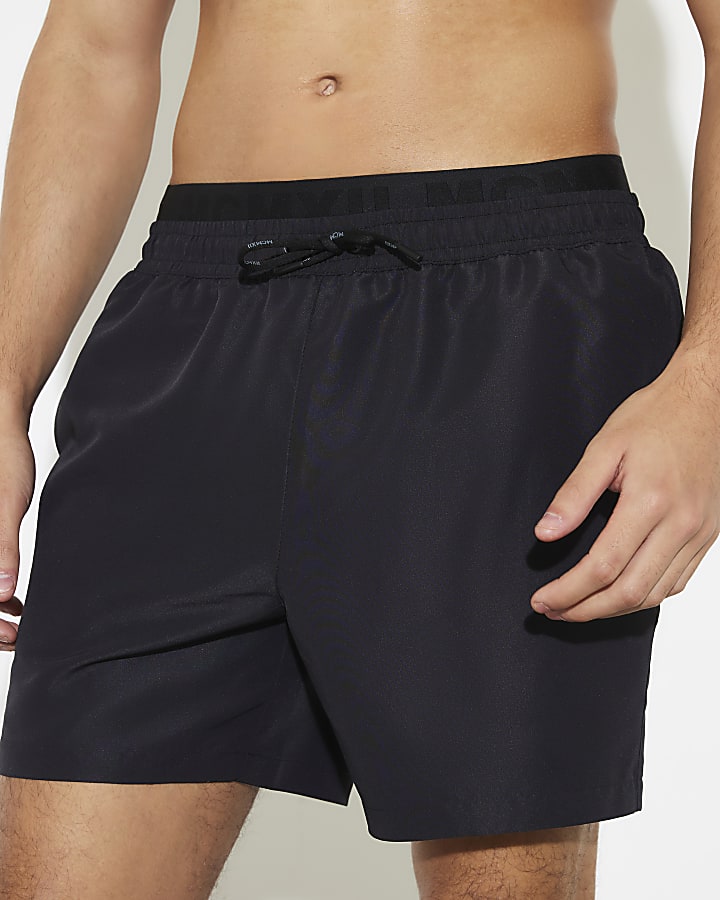 Black Double Waistband Swim Shorts