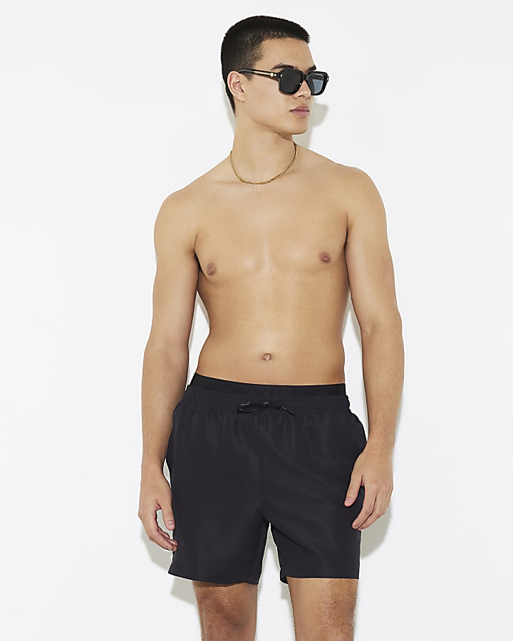 Black Double Waistband Swim Shorts