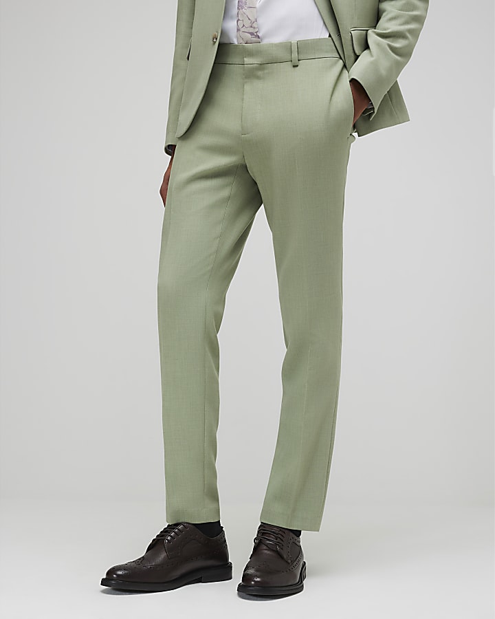 Green Skinny Fit Suit Trousers