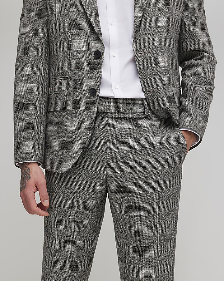 Grey Slim Fit Check Slim Suit Trousers