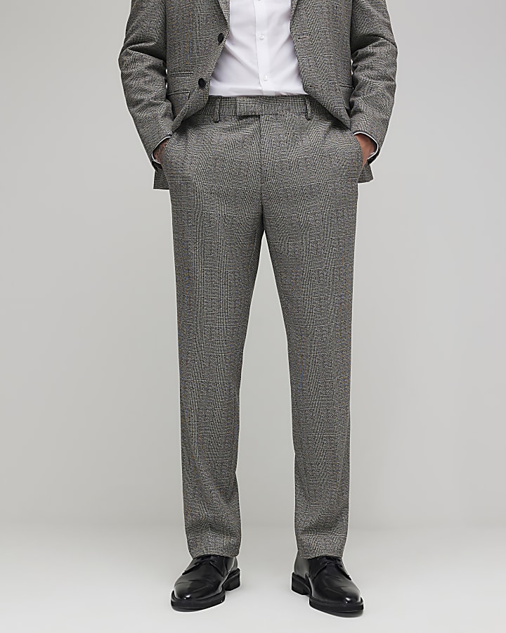 Grey Slim Fit Check Slim Suit Trousers