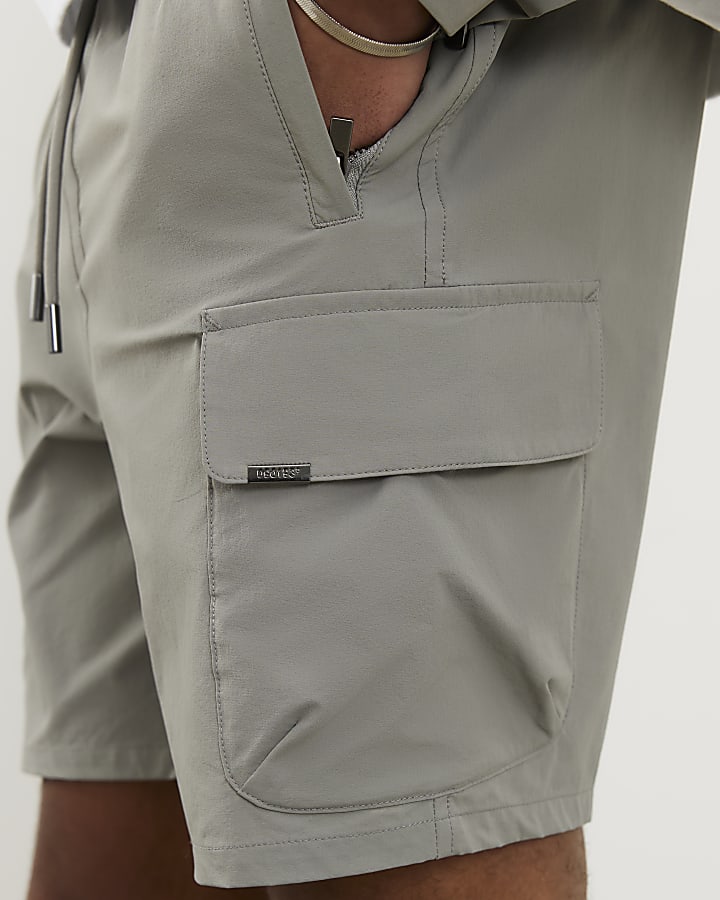 Grey Skinny Fit Cargo Shorts
