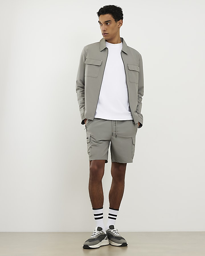 Grey Skinny Fit Cargo Shorts
