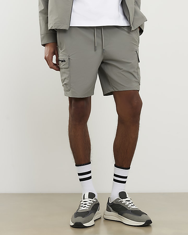 Grey Skinny Fit Cargo Shorts