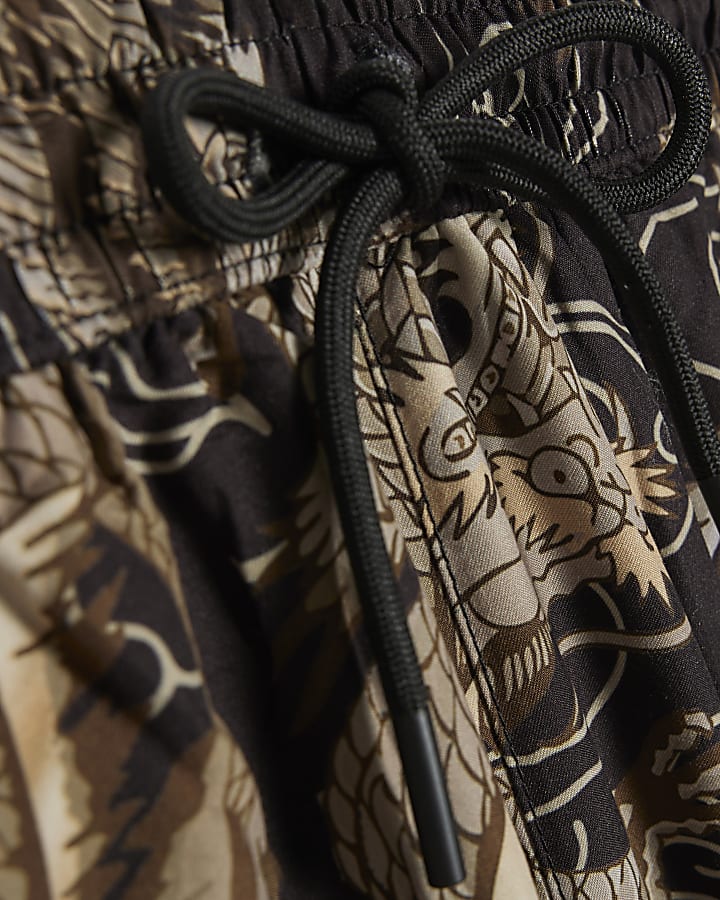 Black Regular Length Printed Swim Short