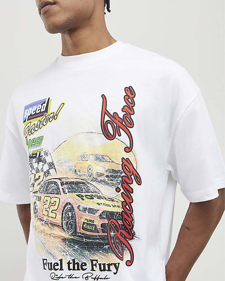 White Oversized Fit Fuel The Fury T-Shirt