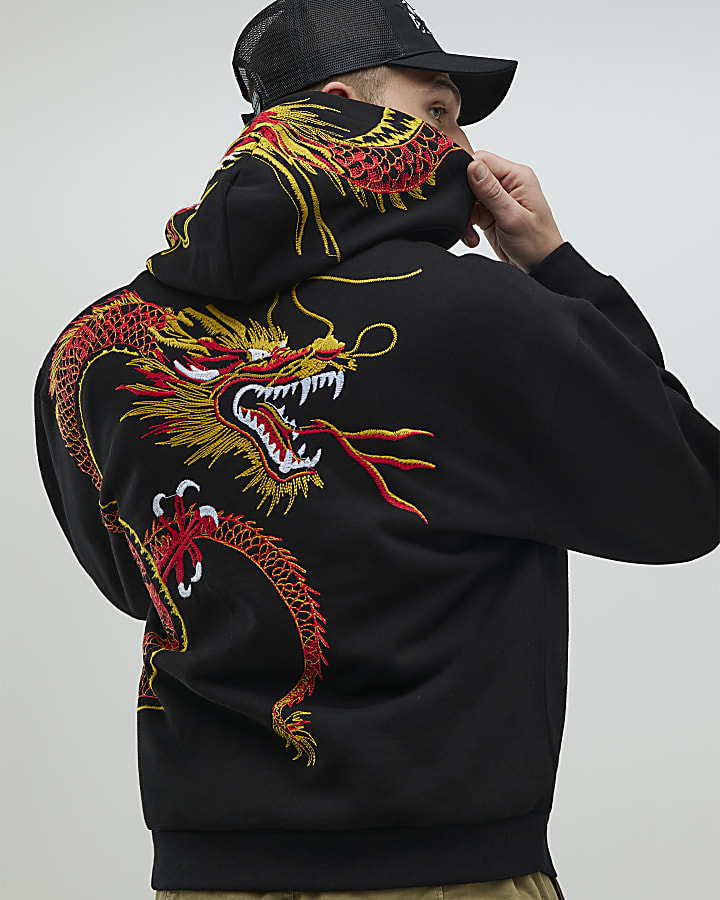 Black Oversized Fit Kagoshima Dragon Hoodie