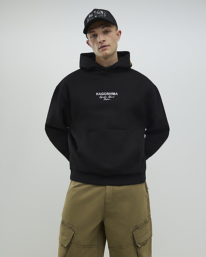 Black Oversized Fit Kagoshima Dragon Hoodie