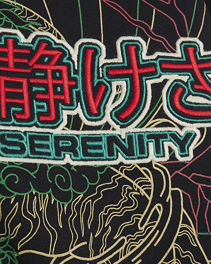 Black Oversized Fit Serenity Dragon Hoodie