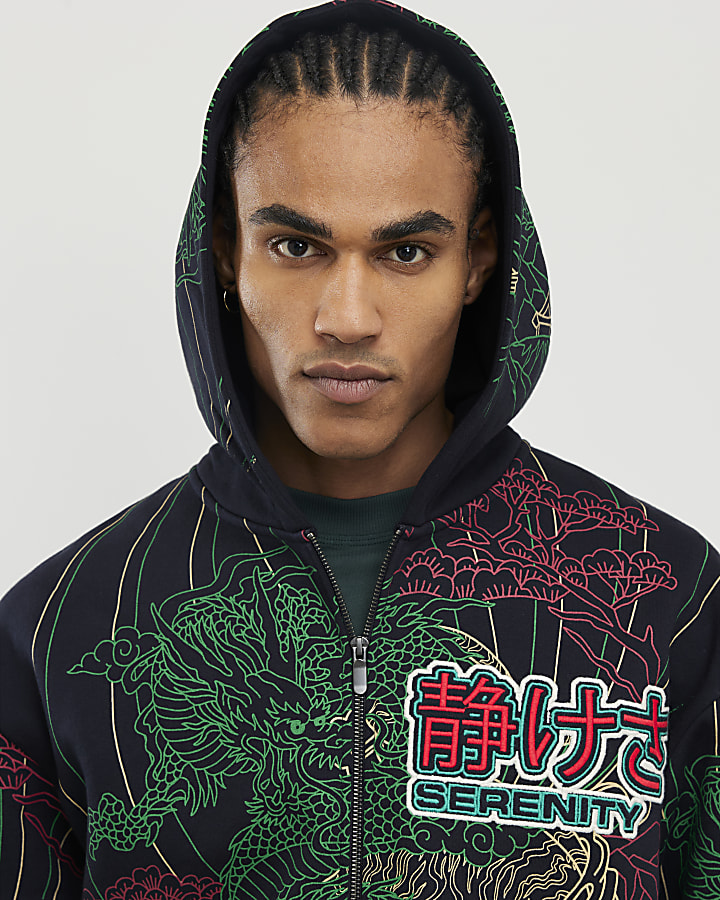 Black Oversized Fit Serenity Dragon Hoodie