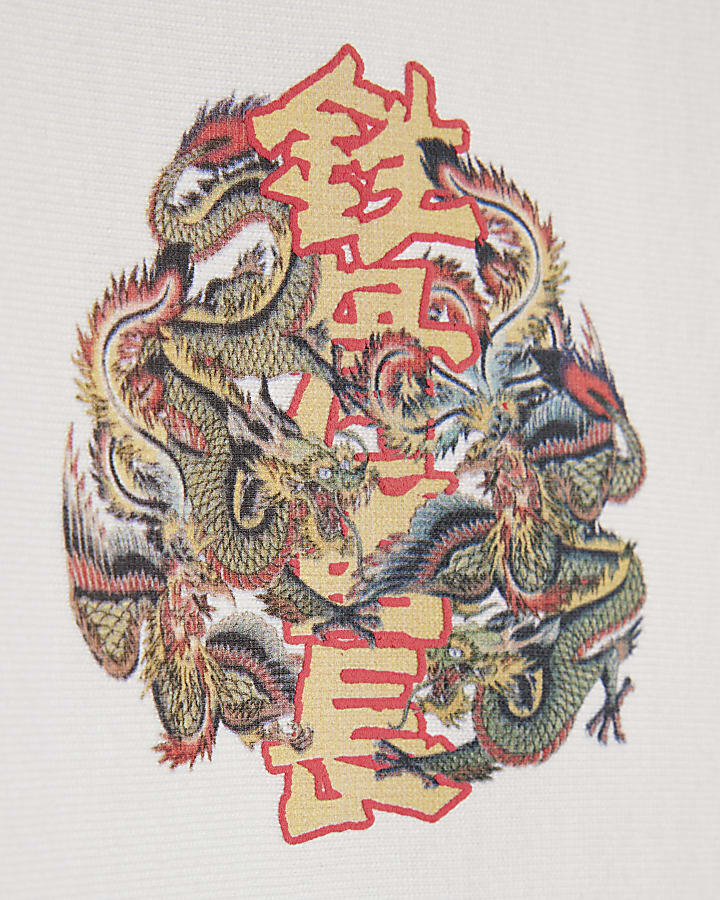 White Oversized Fit Dragon Graffiti T-Shirt