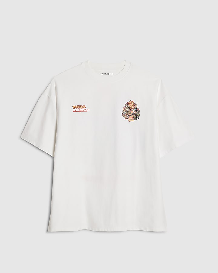 White Oversized Fit Dragon Graffiti T-Shirt