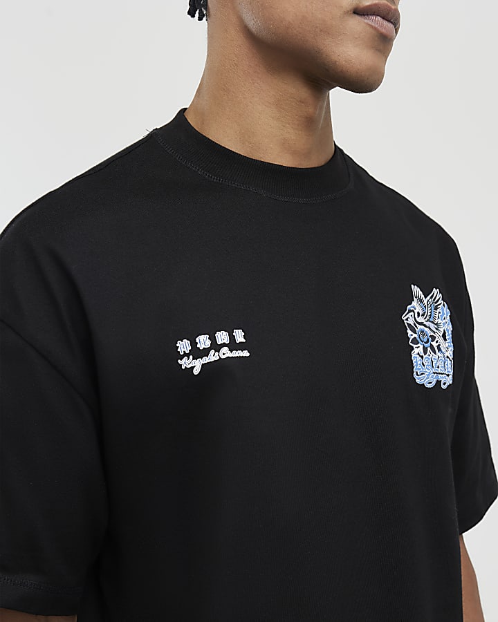 Black Oversized Fit Kazaki Crane T-Shirt