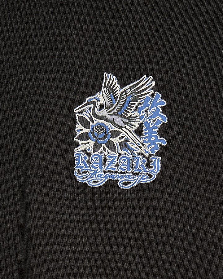 Black Oversized Fit Japanese Print T-Shirt