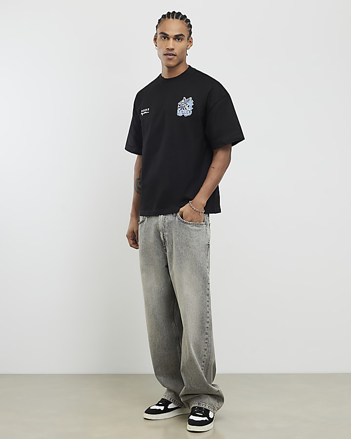 Black Oversized Fit Kazaki Crane T-Shirt