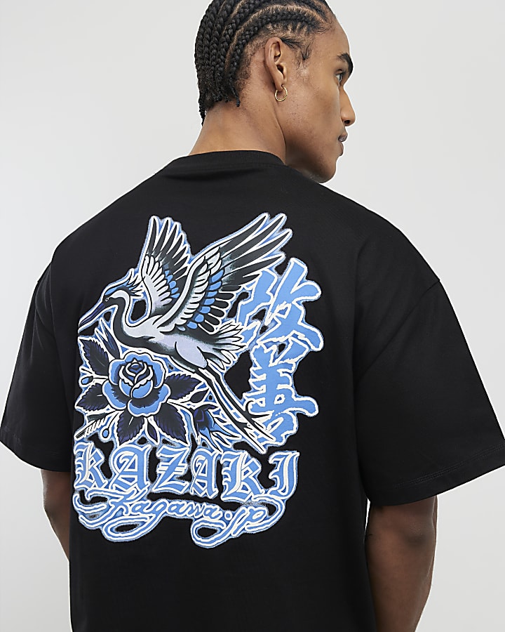 Black Oversized Fit Kazaki Crane T-Shirt