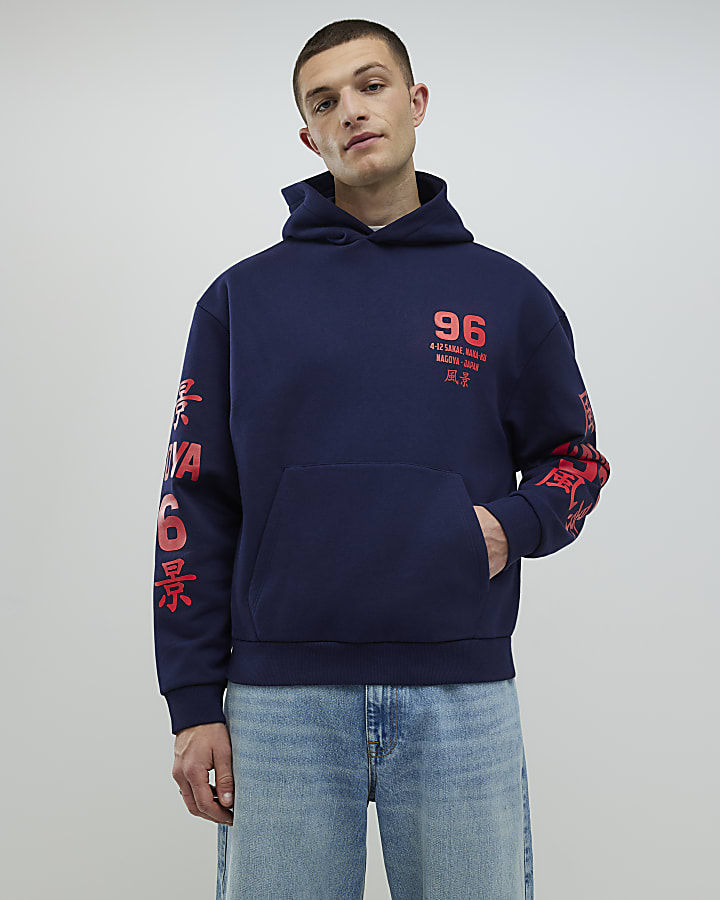 Navy Oversized Fit Naguya 96 Hoodie