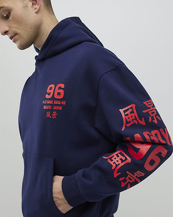 Navy Oversized Fit Naguya 96 Hoodie