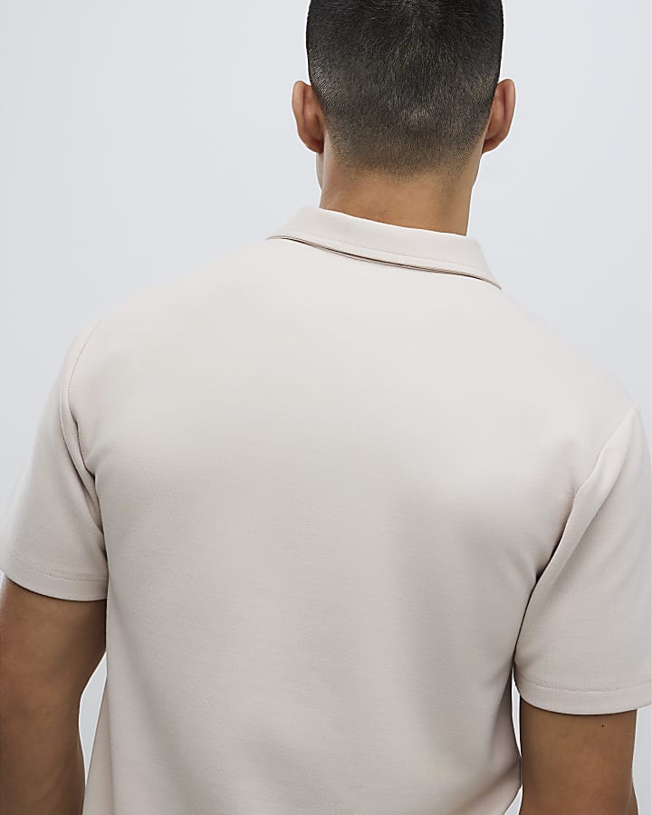Beige Muscle Fit Polo Shirt