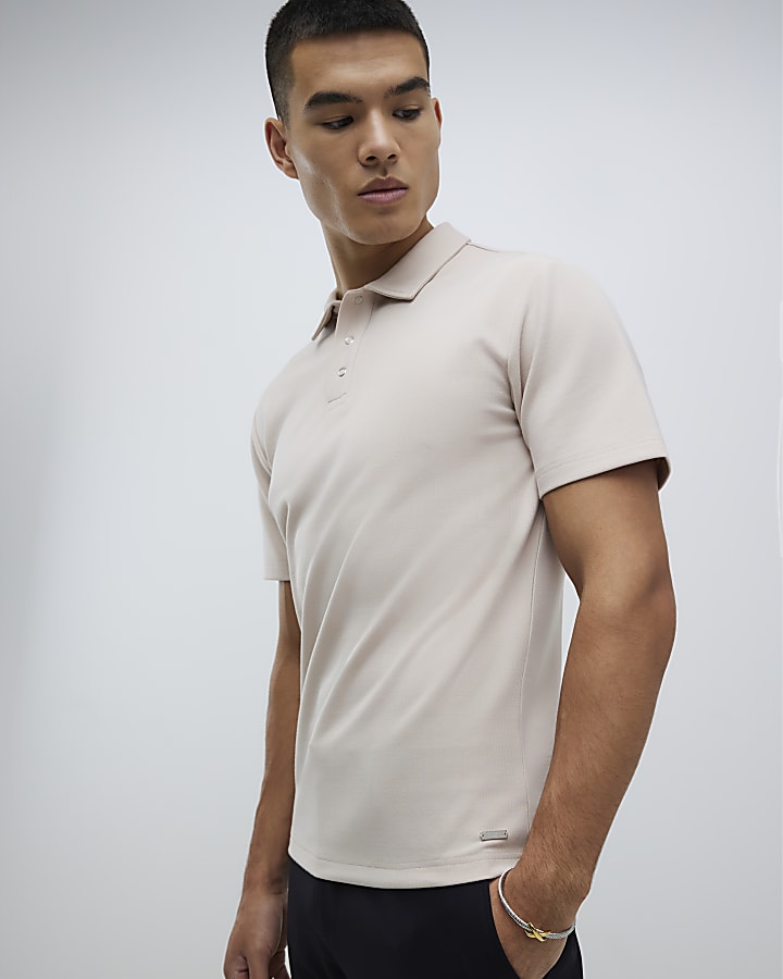 Beige Muscle Fit Polo Shirt